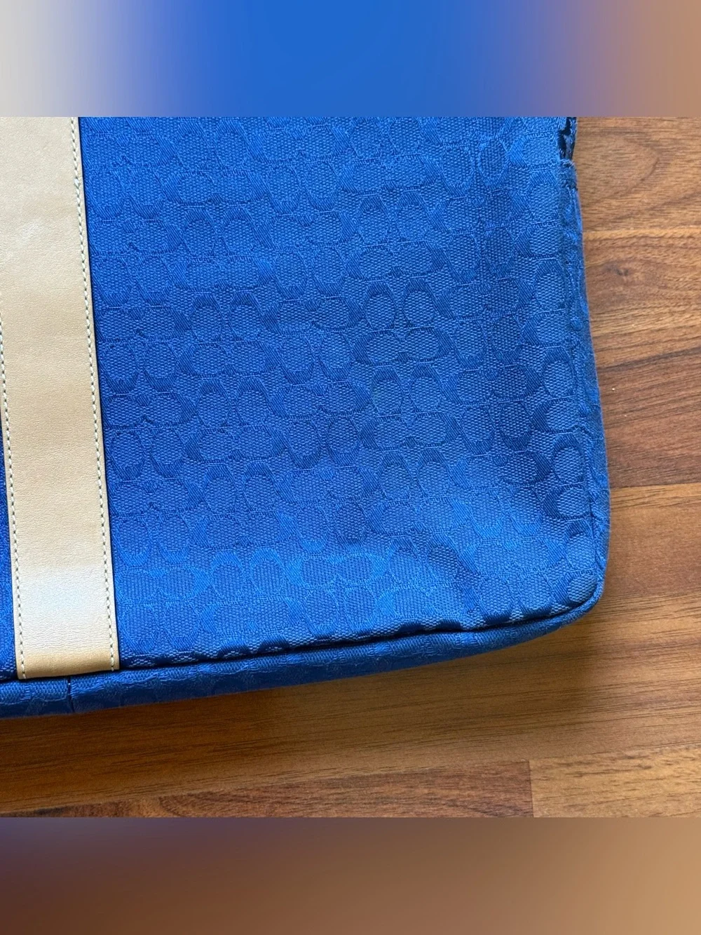 Coach Voyager signature blue jacquard canvas laptop sleeve carrying bag 11x14x2